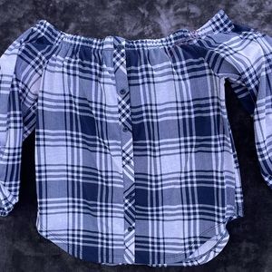 Off the shoulder long sleeve flannel/shirt